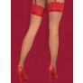 Nylonstrømper med rød blondekant 